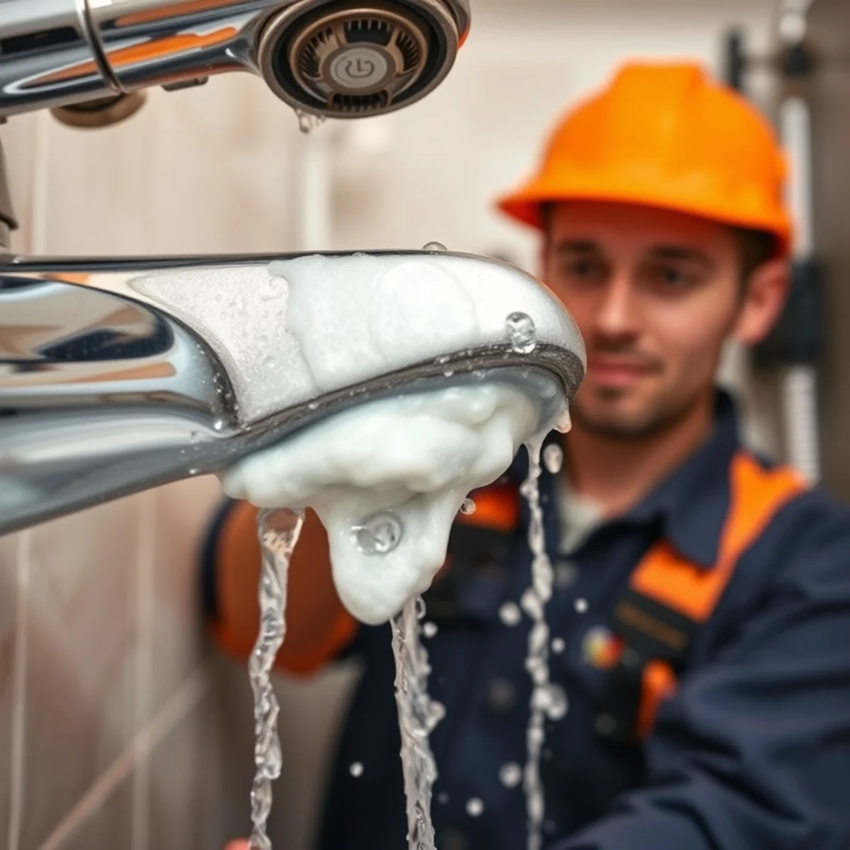 Limescale buildup from hard water on a faucet in an Indianapolis home