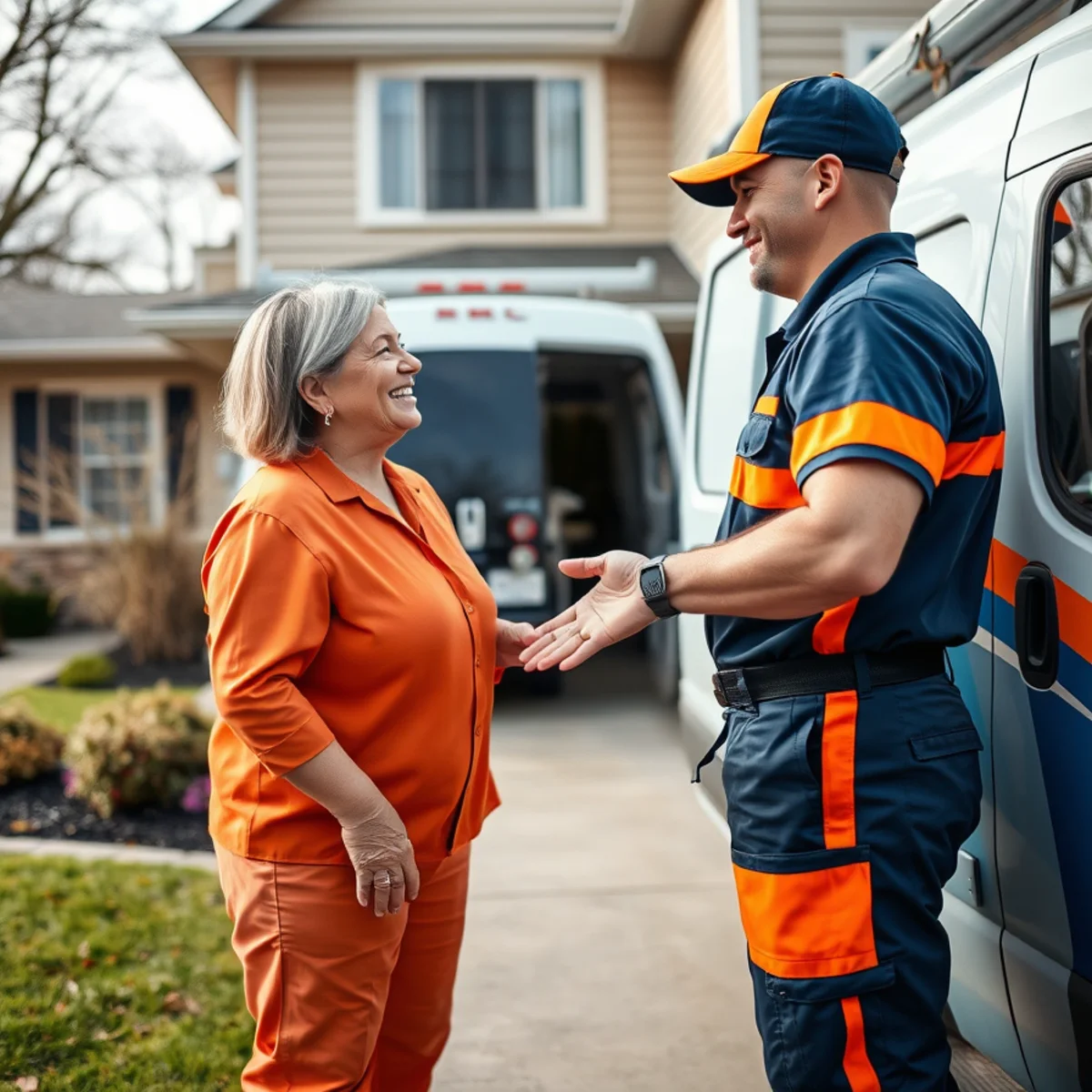 Homeowner shaking hands with a licensed Indianapolis plumber at the door