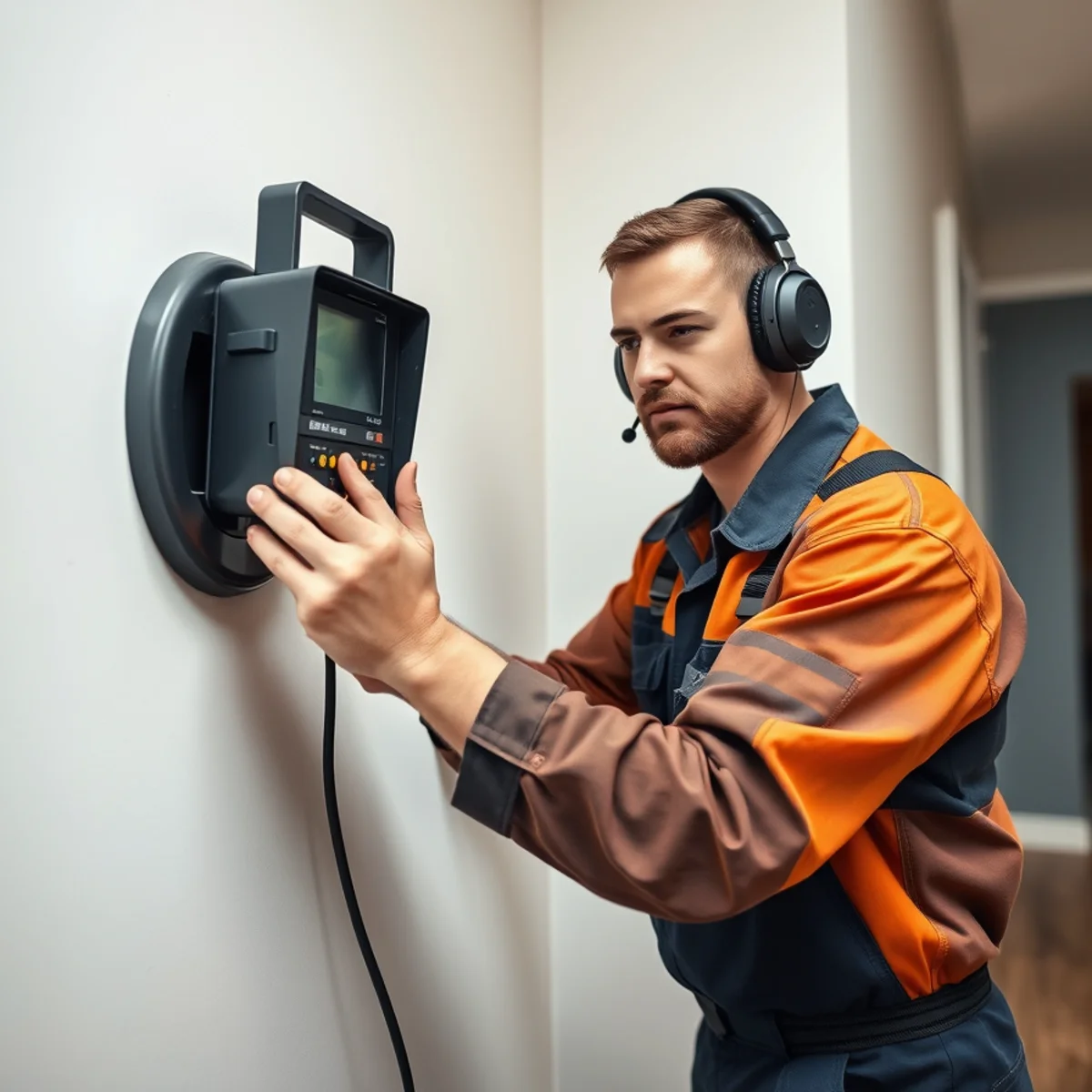 Ryan Water Systems technician using electronic equipment to pinpoint a hidden leak in an Indianapolis home