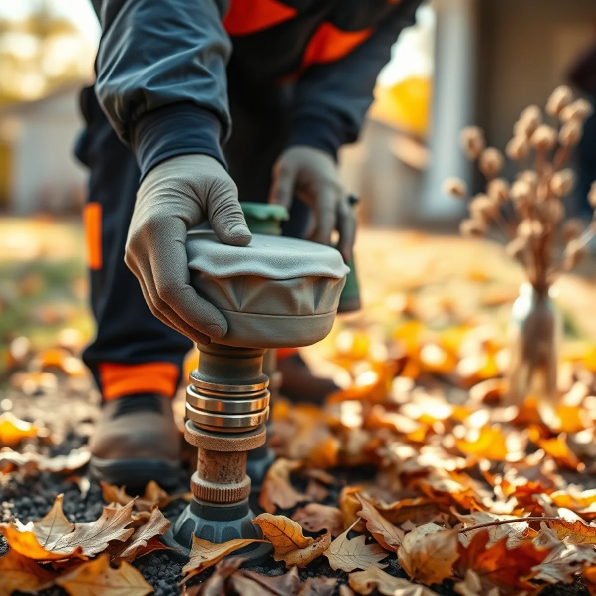Winterizing an outdoor faucet in autumn