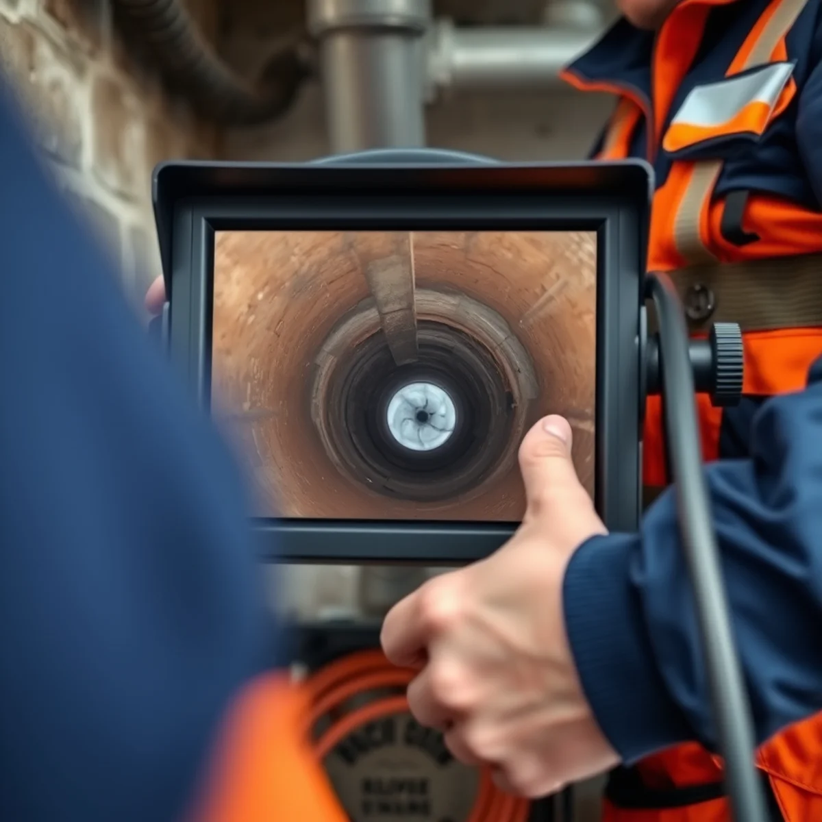 Plumber running a sewer camera inspection through a cleanout at an Indianapolis home