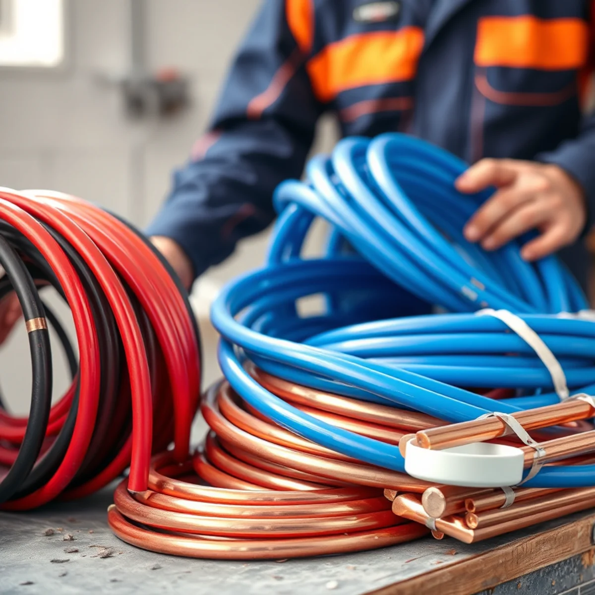 New PEX tubing and copper pipe side by side