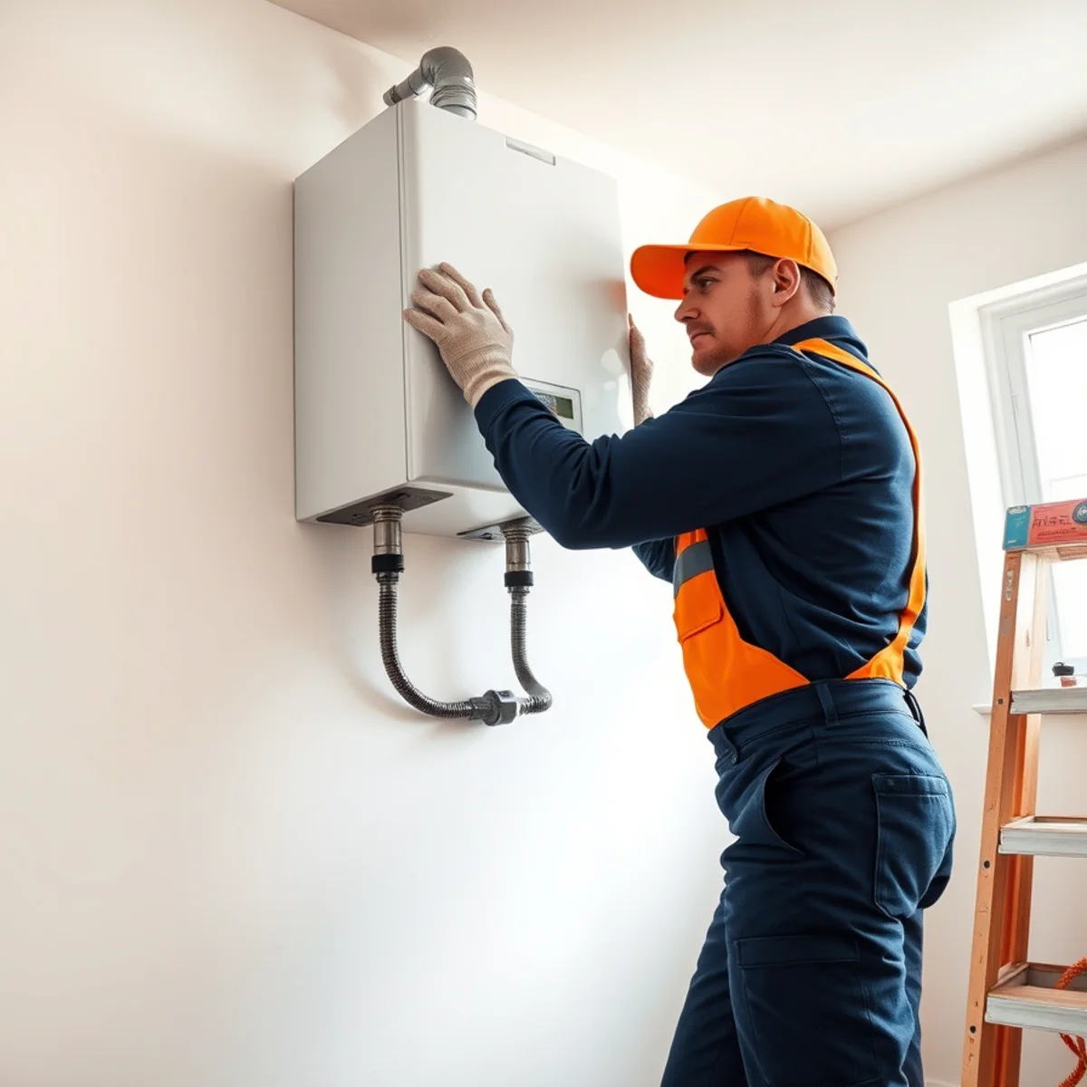 Wall-mounted tankless water heater installed by Ryan Water Systems in an Indianapolis home