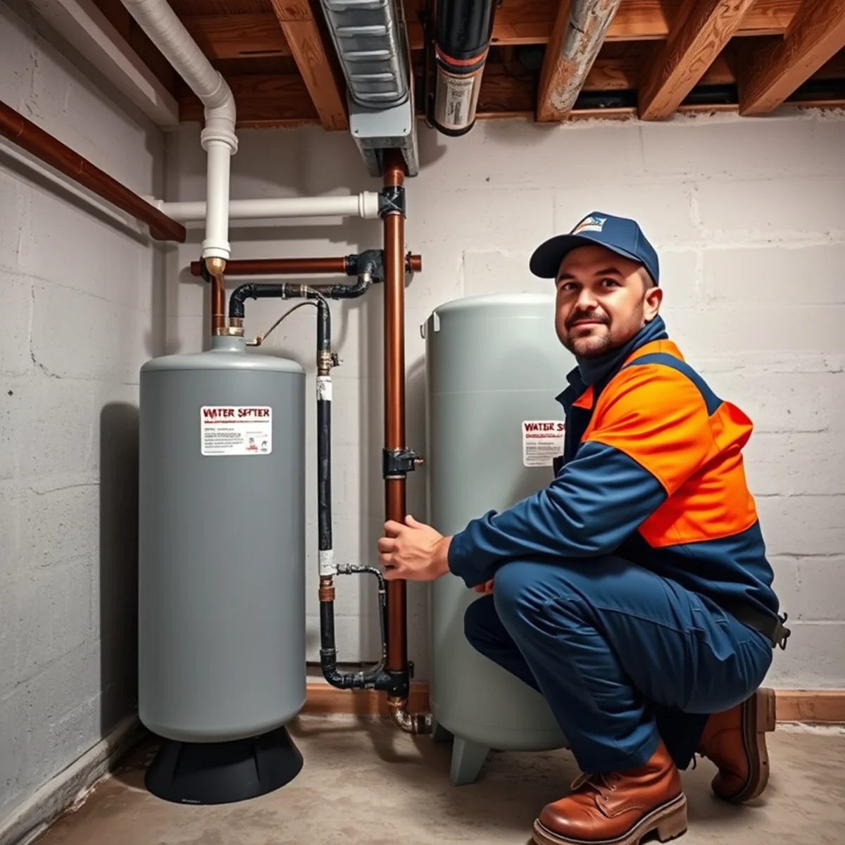 Ryan Water Systems installing a whole-house water softener in an Indianapolis basement